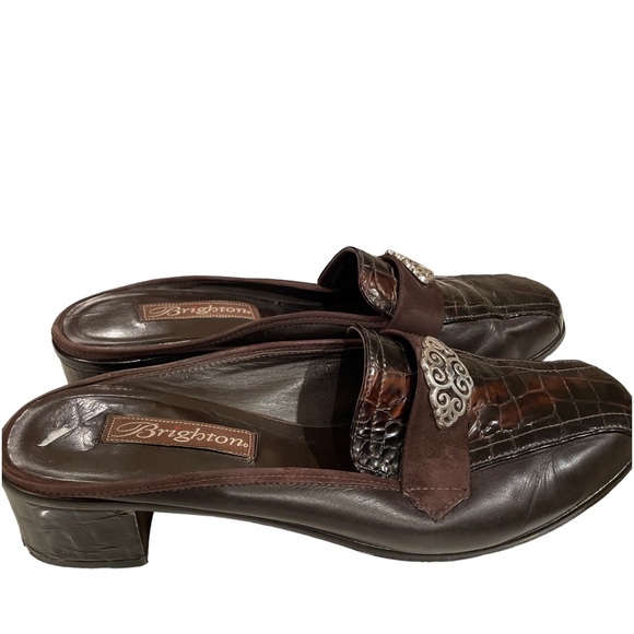 Brighton Brown Crocodile Mules